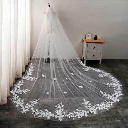 Giorgia Bride Embroidered Lace White Long Trailing Veil