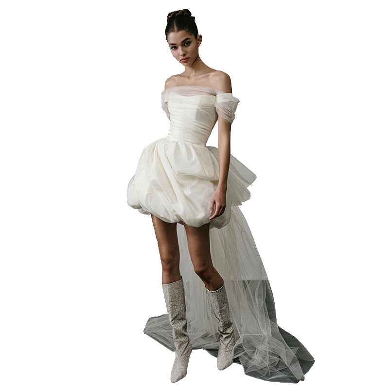 Off-shoulder Light Wedding Dress White Short