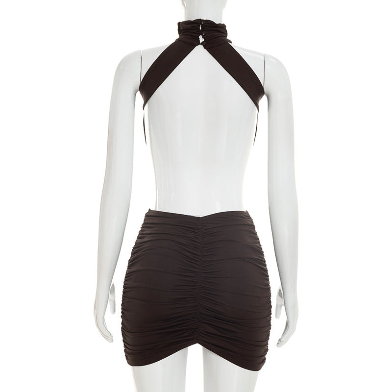 Mariangela Turtleneck Sleeveless Backless Ruffle Party Dress