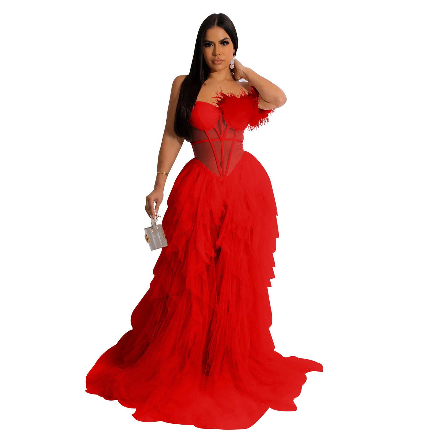 Amara Sleeveless Wrap Mesh Maxi Party Dress