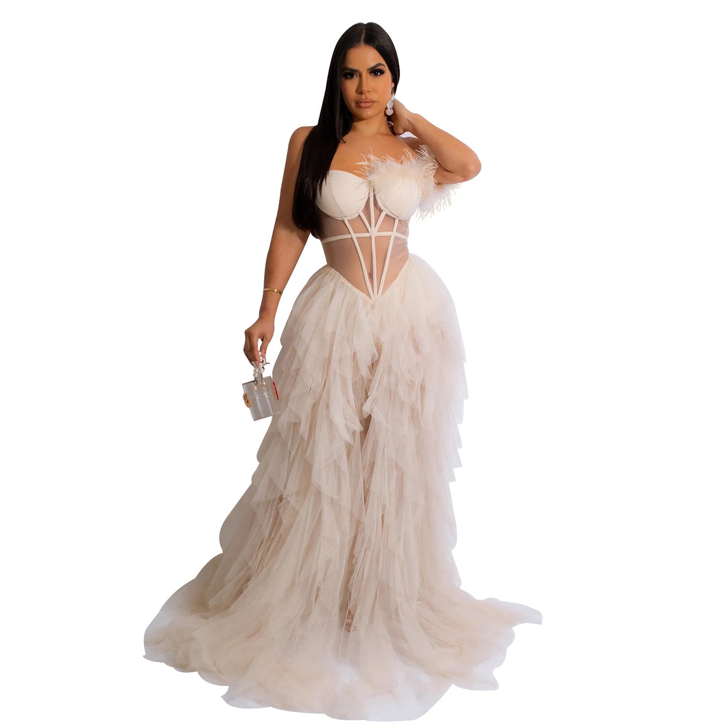 Amara Sleeveless Wrap Mesh Maxi Party Dress