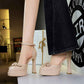 French Super High Heel Buckle Bowknot Women Shoes Double Layer Waterproof Platform Height Women Chunky Heels