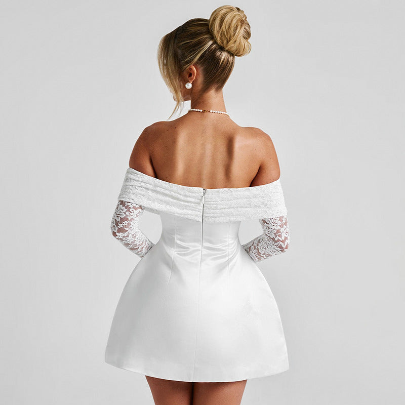 Luna Lace Occasion Dress – Elegant Off Shoulder A-Line Dress