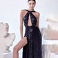 Mariangela Black Paillette Cutout Evening Dress