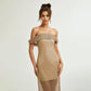 Hollow Out Cutout Mesh Diamond Sexy Party Dress off Shoulder Design Dress