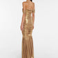 Metallic Coated Fabric Women Clothing Sexy Tube Top Raglan Sleeve Dress Solid Color Slim Fit Maxi Dress