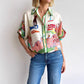 Personalized Graffiti Printing Linen Single Row Multi Buckle Shirt