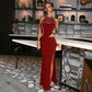 Sexy Sleeveless Split Dress Diamond Maxi Dress Evening Dress Women