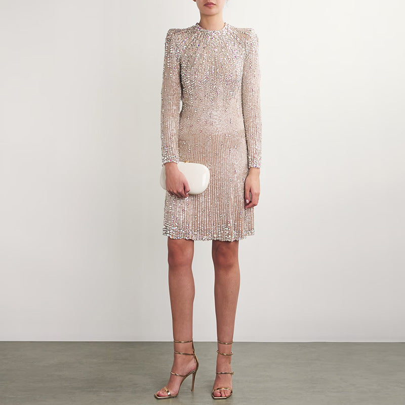 Early Autumn Star Heavy Industry Embroidered Beads Diamond-Embedded Stretch Dress