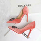 French Elegant Lady Ultra High Heel Stiletto Heel Red Bottom High Grade Rhinestone V Buckle Suede Shoes