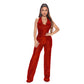 Autumn Winter Women Clothing Sleeveless Halter Sequined Lace up Jumpsuit with Belt