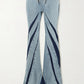 Denim Suit Women Color Contrast Patchwork Tube Top Three Dimensional Split Double Zipper Stitching Elastic Washed Jeans Two Piece Set