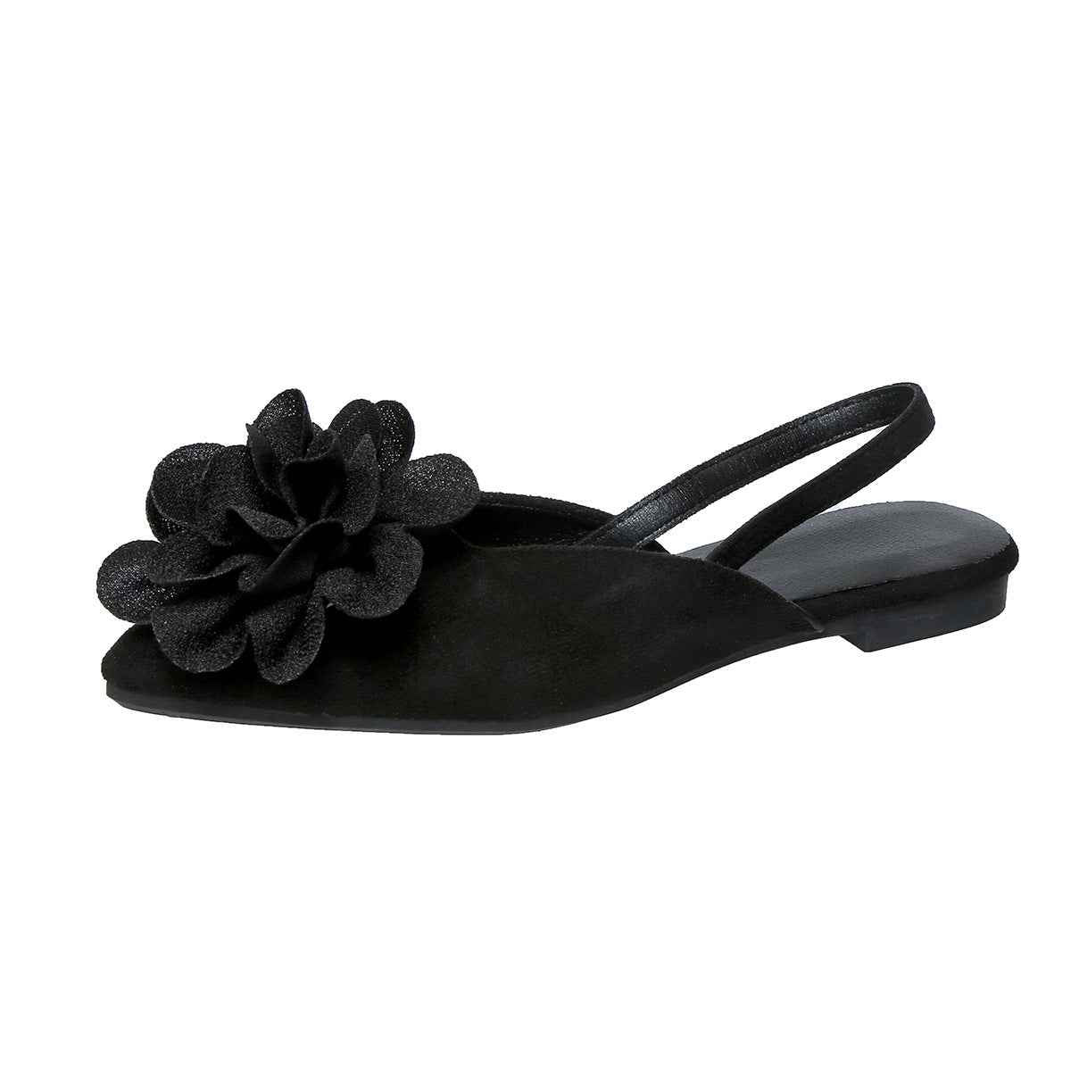 Floral Flat Toe Box Slingback Sandals Women Pointed Toe Slip on Suede Flat Pumps