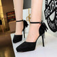 Cocktail Black Platform Pointed Toe Buckle Suede Back Bow Rhinestone Sandals