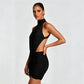 Mariangela Turtleneck Sleeveless Backless Ruffle Party Dress