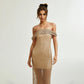 Hollow Out Cutout Mesh Diamond Sexy Party Dress off Shoulder Design Dress