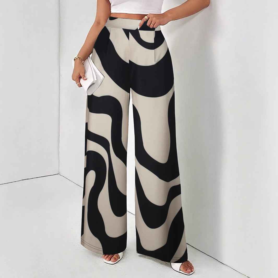 Plus Size Women Clothing Casual Striped Printed Elastic Waist Straight Pants