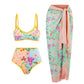 Maillot de bain rétro fendu trois pièces maillot de bain jupe de plage à lacets