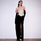 Sexy Women Lace Bead Strapless Dress High Elastic Split Long Dress