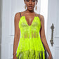 Summer Inner Wear Slim Backless Fishnet Rhinestone Tassel Suspender Vest