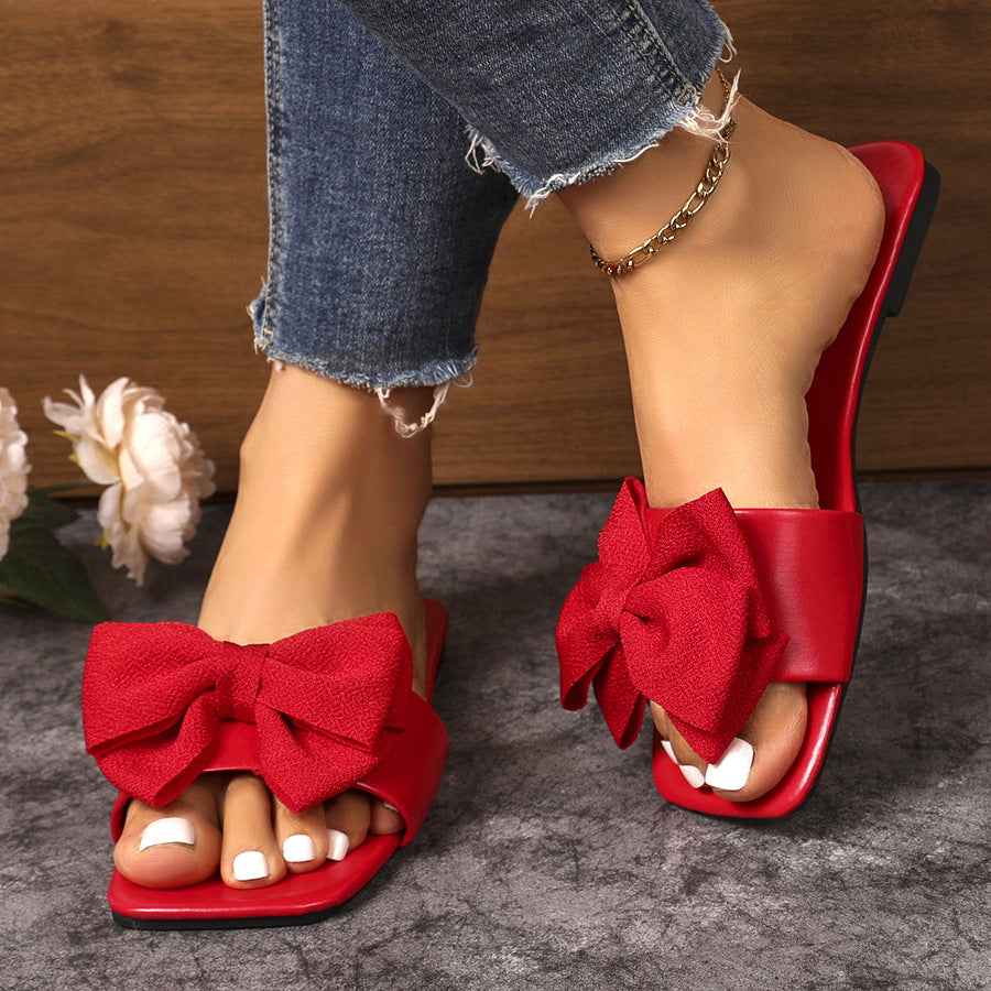 Bow Flat Slippers Women Summer Low Heel Casual Beach Sandals