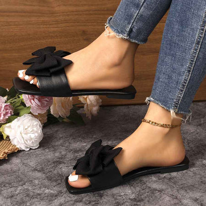 Bow Flat Slippers Women Summer Low Heel Casual Beach Sandals
