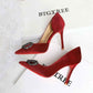 French Elegant Lady Ultra High Heel Stiletto Heel Red Bottom High Grade Rhinestone V Buckle Suede Shoes