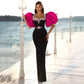 Mariangela Rose Red Rhinestone Puff Sleeve Cocktail Dress