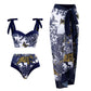 Maillot de bain rétro fendu trois pièces maillot de bain jupe de plage à lacets