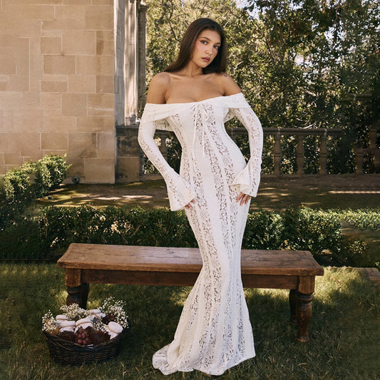 Rosalia Off-Shoulder Lace Fishtail Wedding Dress