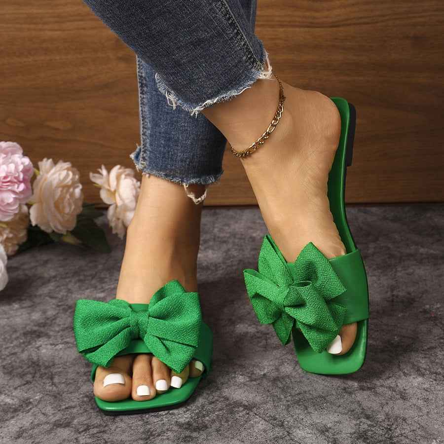 Bow Flat Slippers Women Summer Low Heel Casual Beach Sandals
