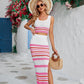 Costa Smeralda Square Neck Striped Hollow-Out Vest & Split Dress Set