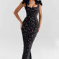 Spring Summer Entry Lux Bow High Sense Embroidered Hollow Out Cutout Sheath Dress
