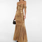 Metallic Coated Fabric Women Clothing Sexy Tube Top Raglan Sleeve Dress Solid Color Slim Fit Maxi Dress