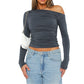 Women Clothing Solid Color Pleated Off Shoulder Pleated Diagonal Collar Off Shoulder Top