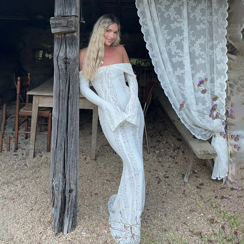 Rosalia Off-Shoulder Lace Fishtail Wedding Dress
