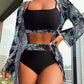 Swimsuit Women's Split Three Piece Suit High Waist Long Sleeves Blouse Shade Suit