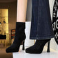 Chunky Heel High Heel Waterproof Platform Boots Women Pointed Toe Suede Stretch Single Boots Skinny Boots Nice Looking Short Boots