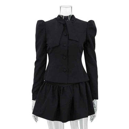 Niche Design Bow Tie Long Sleeve Top Skirt High Sense Two Piece Sets Elegant Outfit Women