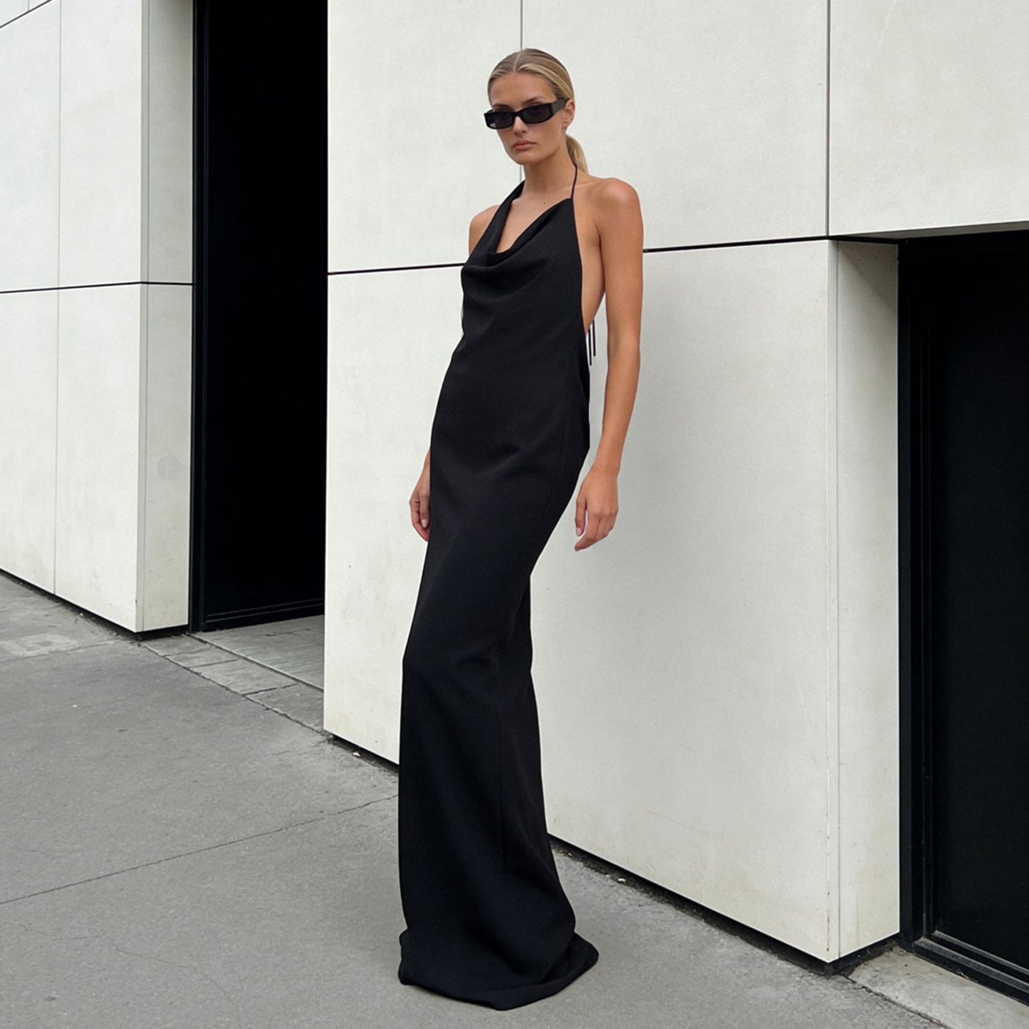 Veronica Bare Back Halter Evening Dress