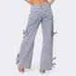 Women Retro Heavy Industry Bow Bandage Mid Waist All Matching Straight Pants