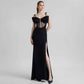 Black Rhinestone Strappy Bow Semi Transparent Maxi Dress Slim Dress