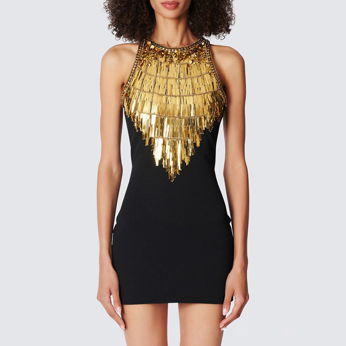 Sleeveless Slim Sexy Black Dress Light Luxury Heavy Industry Beads Dress  Women Dress Hip