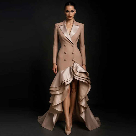 Anna Tailored Collar Ruffle Double-Breasted Slim Fit Occasion Dress