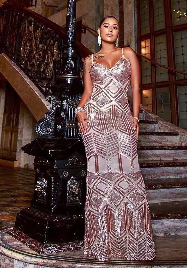 Mariangela Luxury Glitter Beaded Sexy Dinner Dress