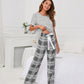 Solid Color round Neck T Printed Checks Women Casual Suit Homewear Pajamas Women
