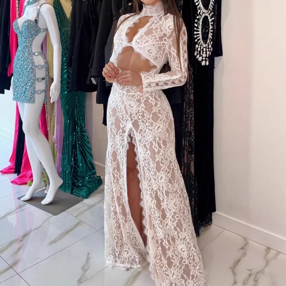 Veronica Cut-Out Turtleneck Lace Party Dress