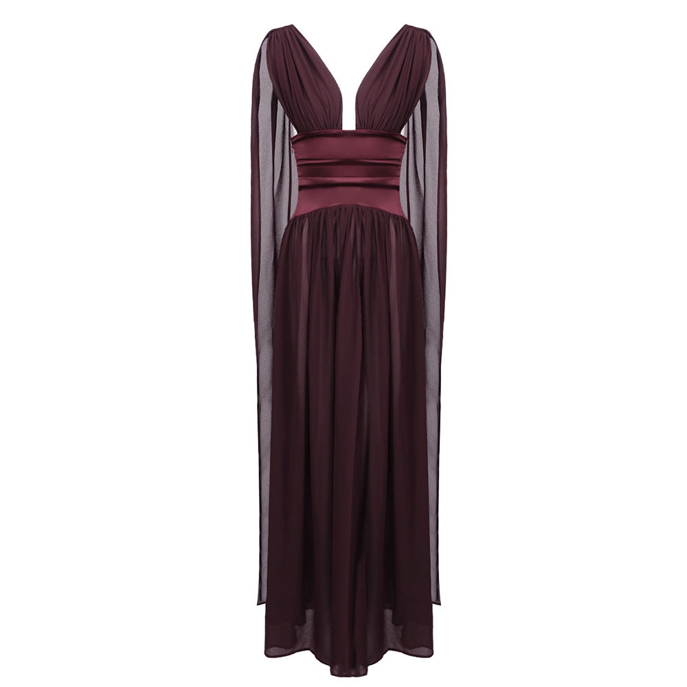 Anna Sleeveless Deep V Plunge Chiffon Evening Dress