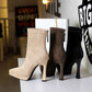 Chunky Heel High Heel Waterproof Platform Boots Women Pointed Toe Suede Stretch Single Boots Skinny Boots Nice Looking Short Boots