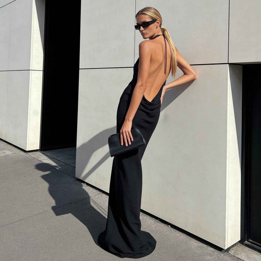 Veronica Bare Back Halter Evening Dress